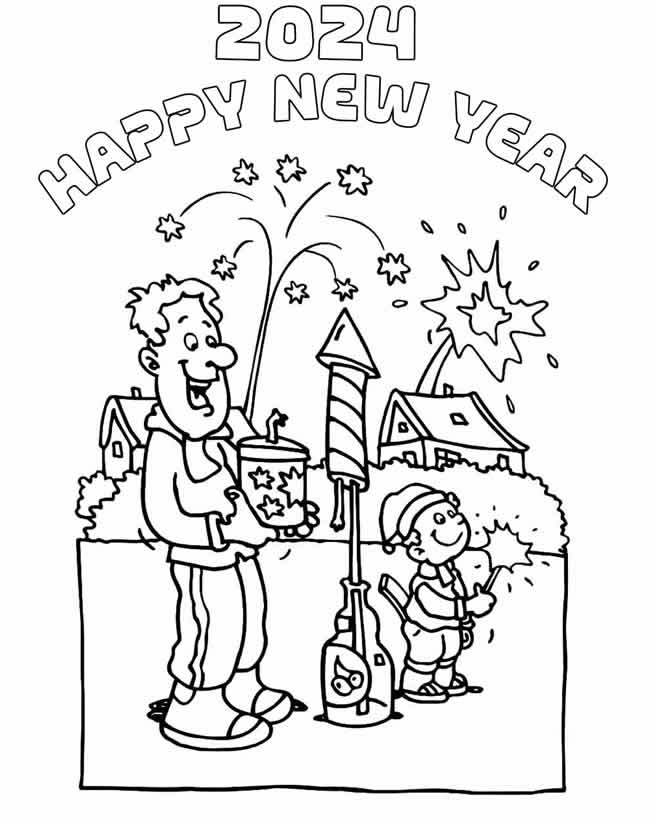 drawing for children to color with family celebrating the new year